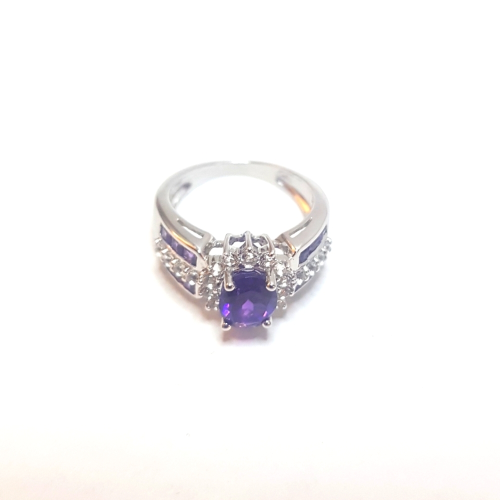 Purple and colorless glass ring in .925 sterling silver